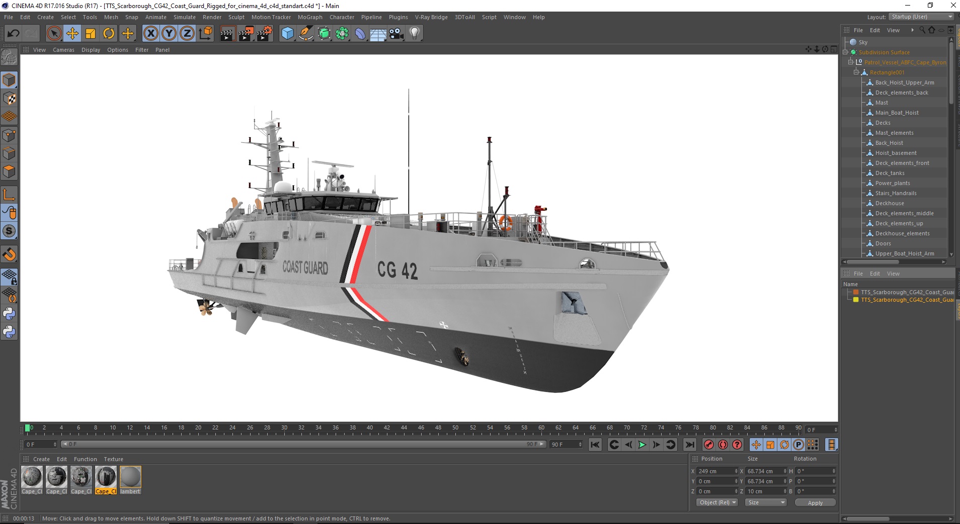 3D TTS Scarborough CG42 Coast Guard Rigged for Cinema 4D model