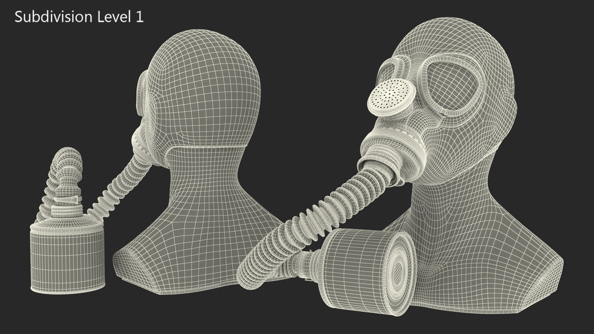 Gas Mask GP5 with Long Hose Rigged 3D model