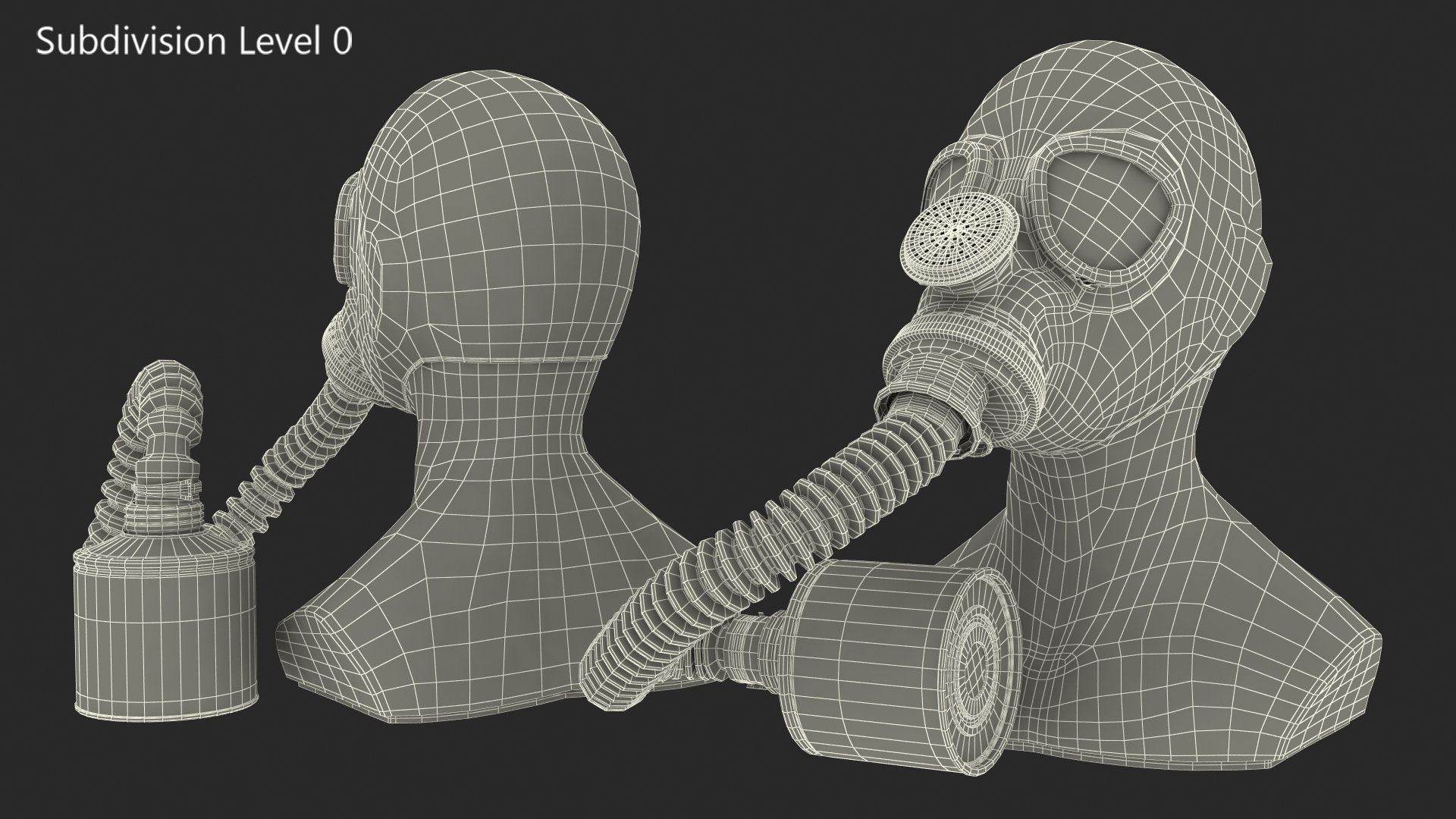Gas Mask GP5 with Long Hose Rigged 3D model