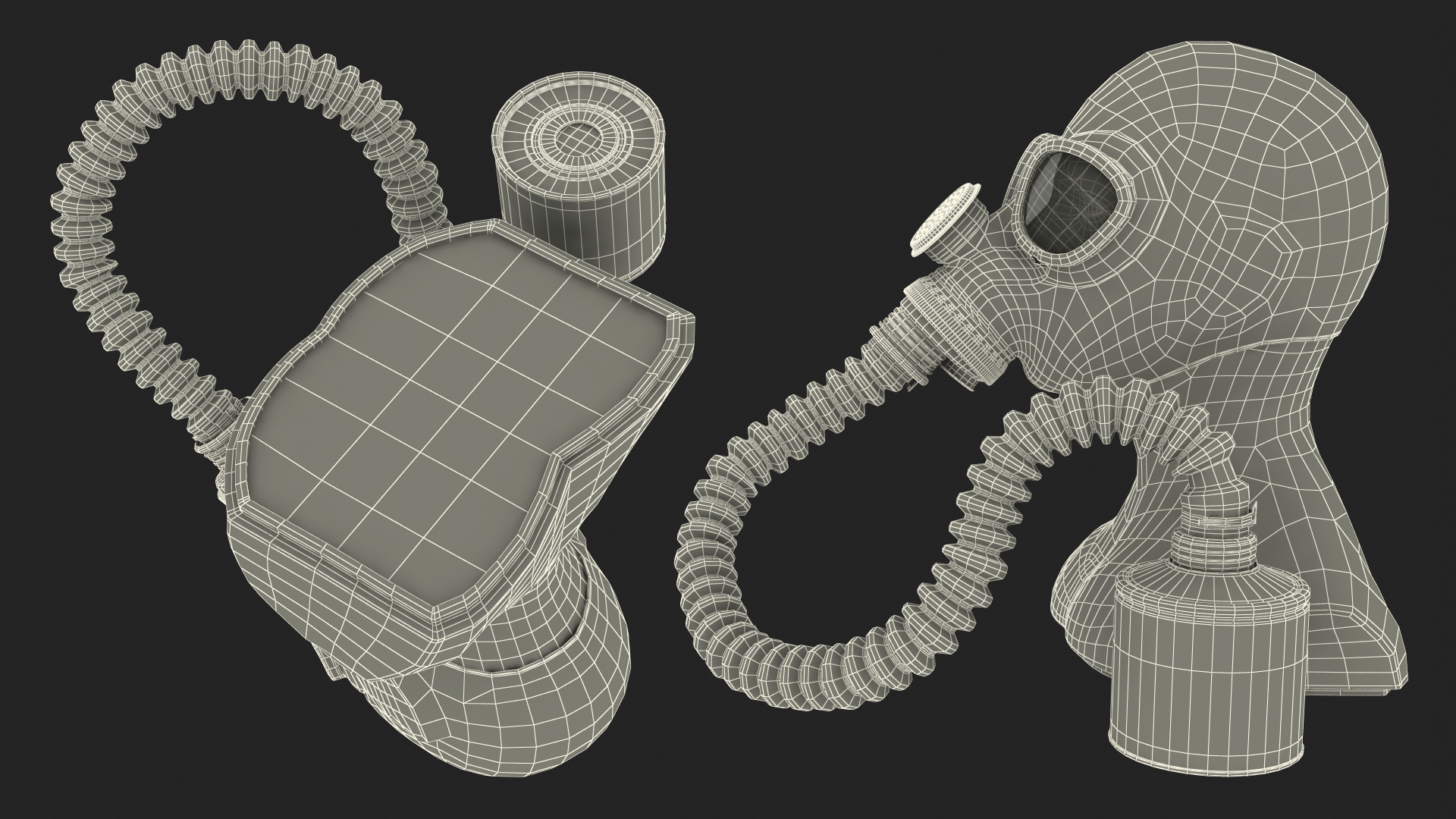 Gas Mask GP5 with Long Hose Rigged 3D model