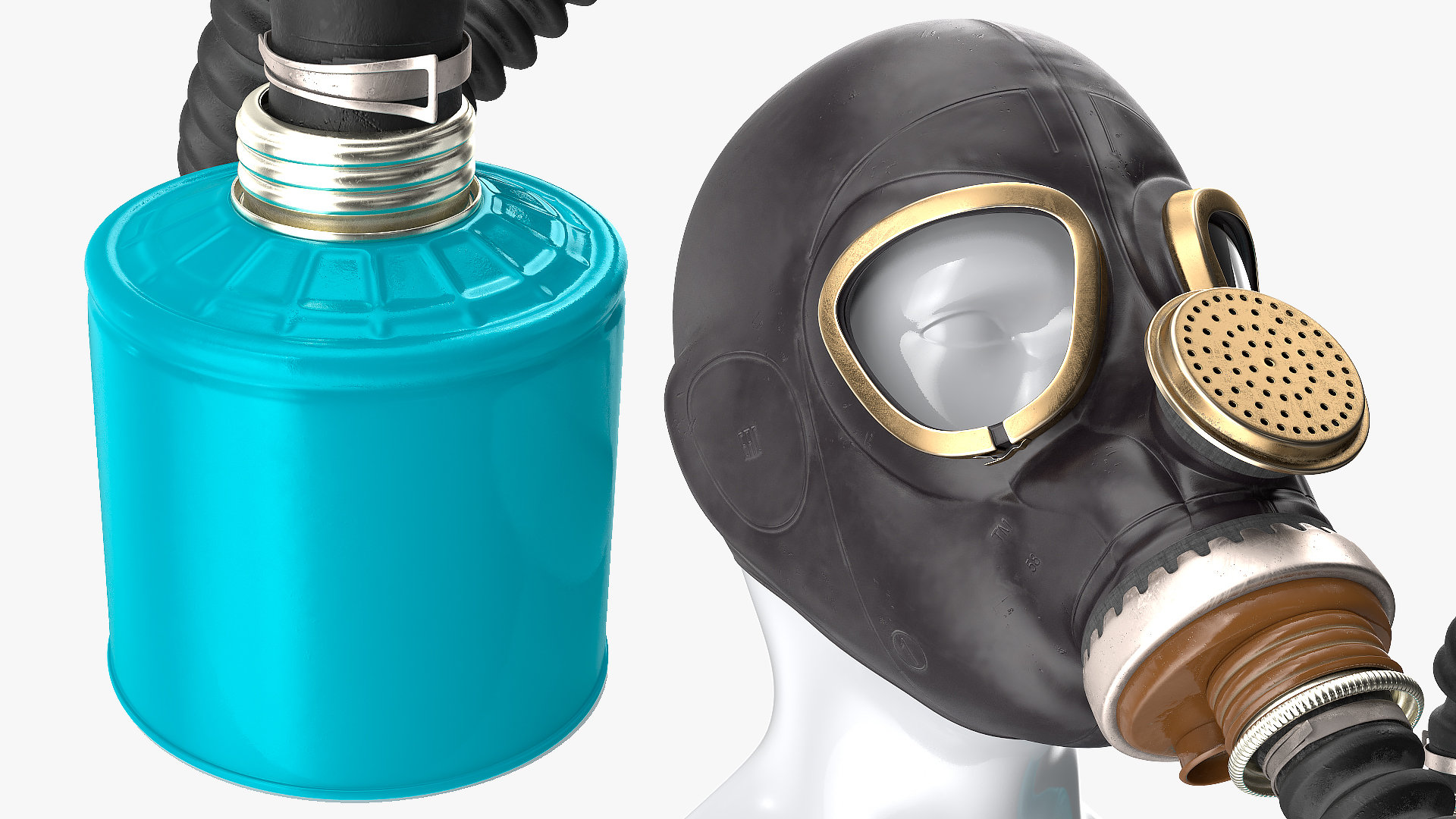 Gas Mask GP5 with Long Hose Rigged 3D model