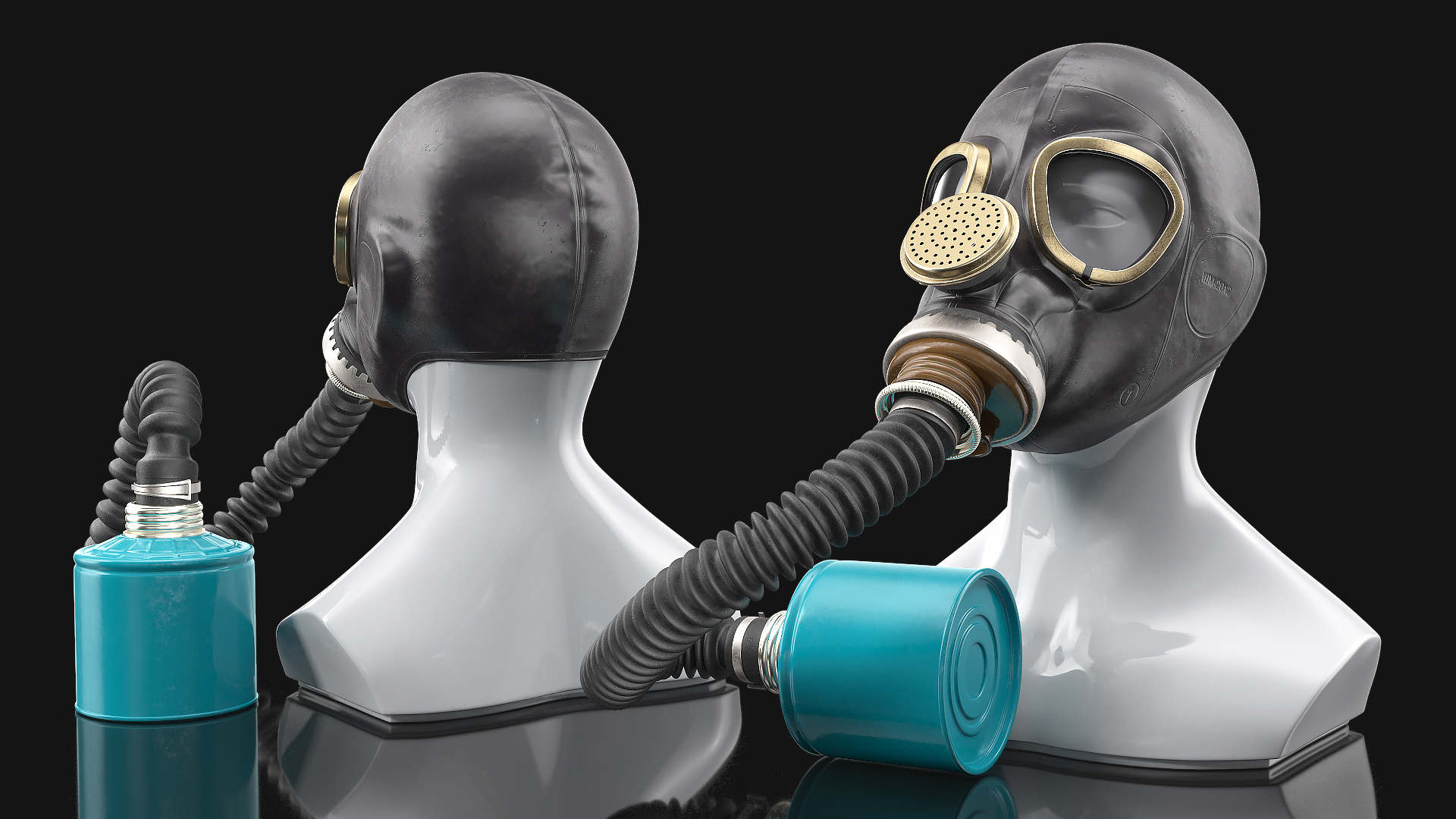 Gas Mask GP5 with Long Hose Rigged 3D model
