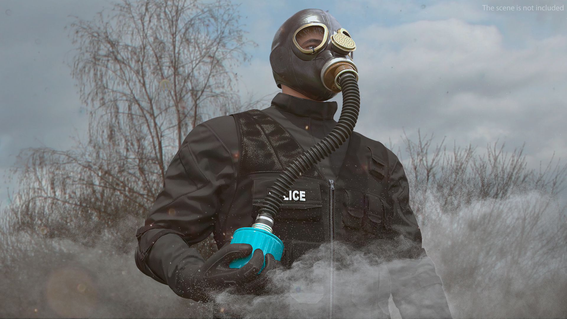 Gas Mask GP5 with Long Hose Rigged 3D model
