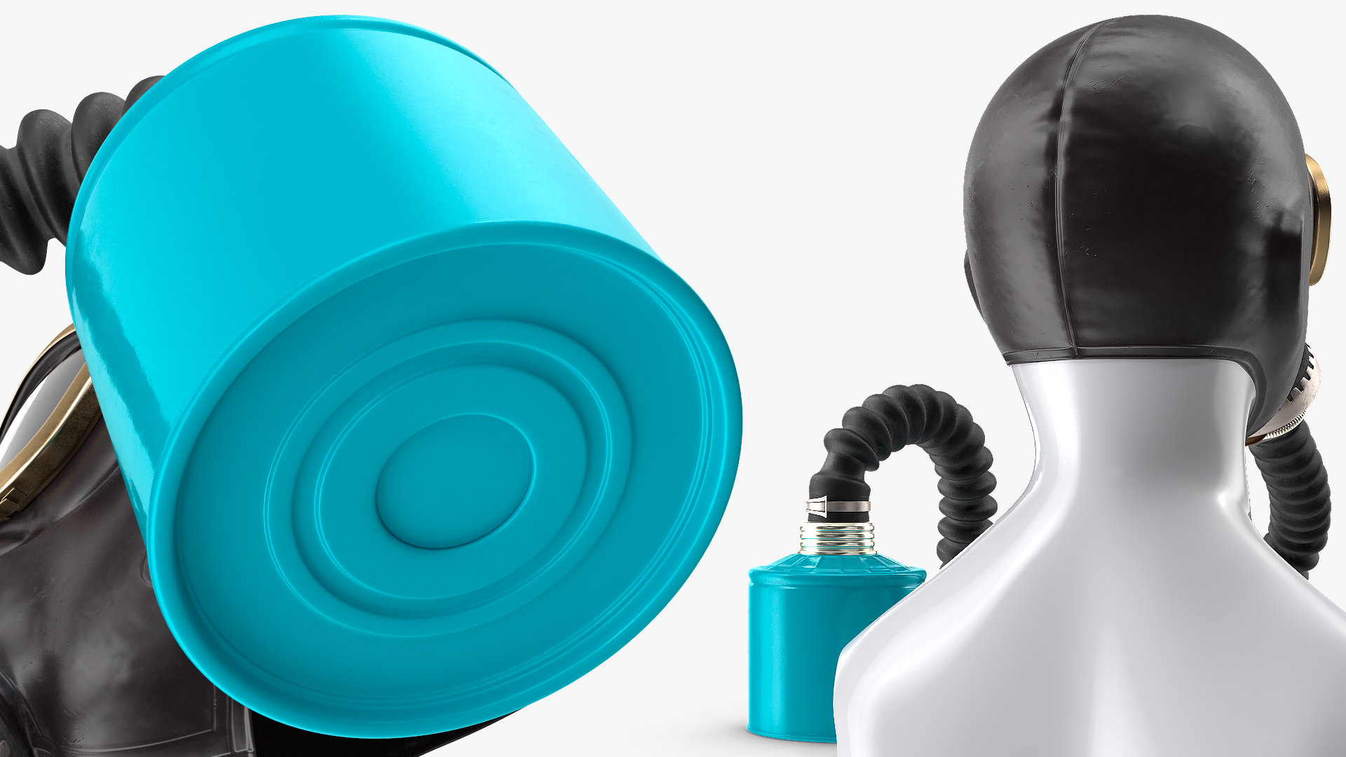 Gas Mask GP5 with Long Hose Rigged 3D model