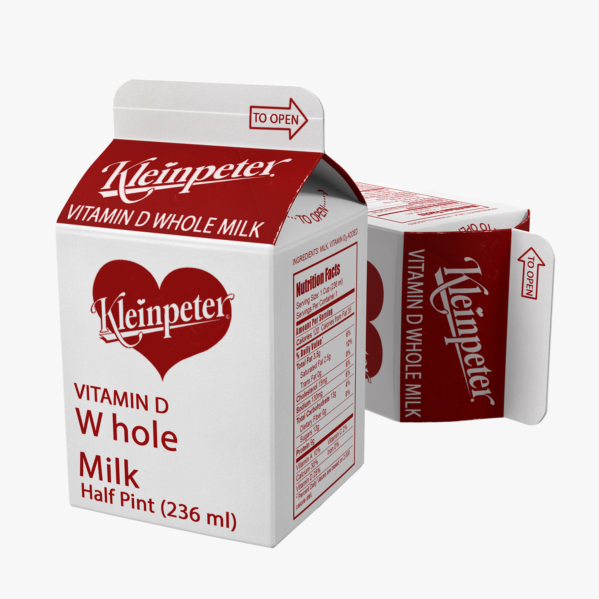 Milk Carton Pint Package 3D Model, view 3