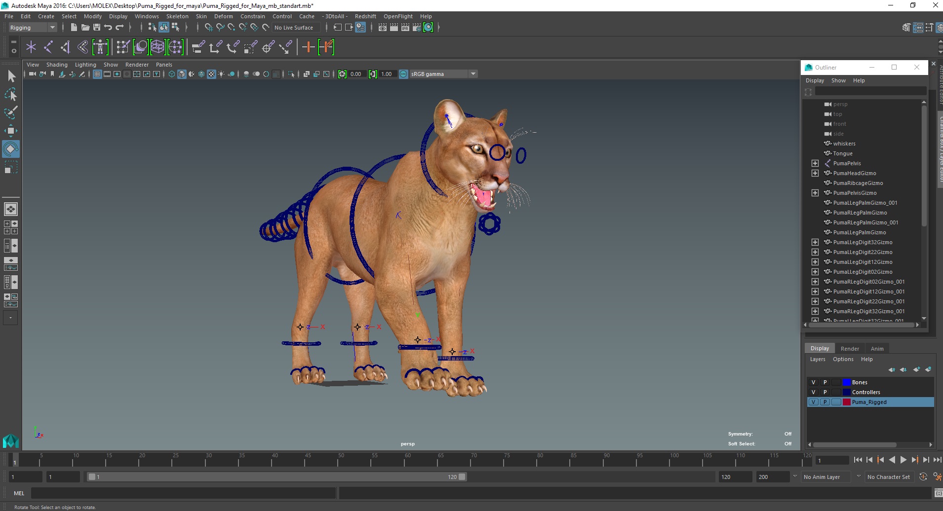 3D model Puma Rigged for Maya