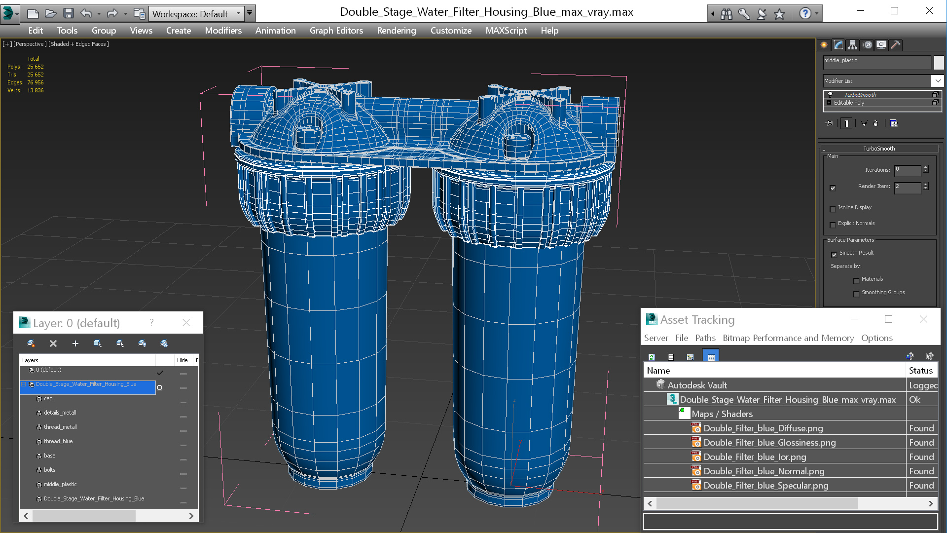3D Double Stage Water Filter Housing Blue model