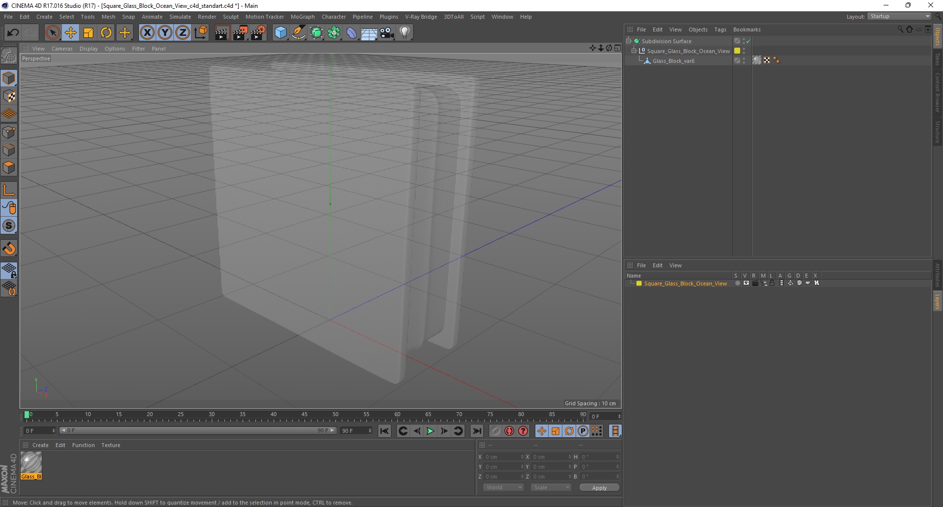 Square Glass Block Ocean View 3D model
