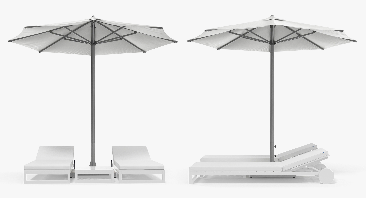 3D Sun Loungers with Umbrella 2 model