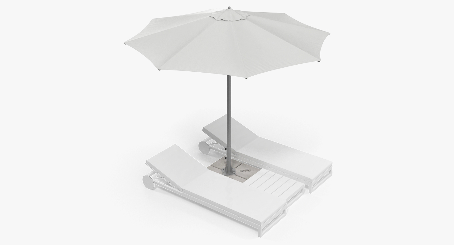 3D Sun Loungers with Umbrella 2 model