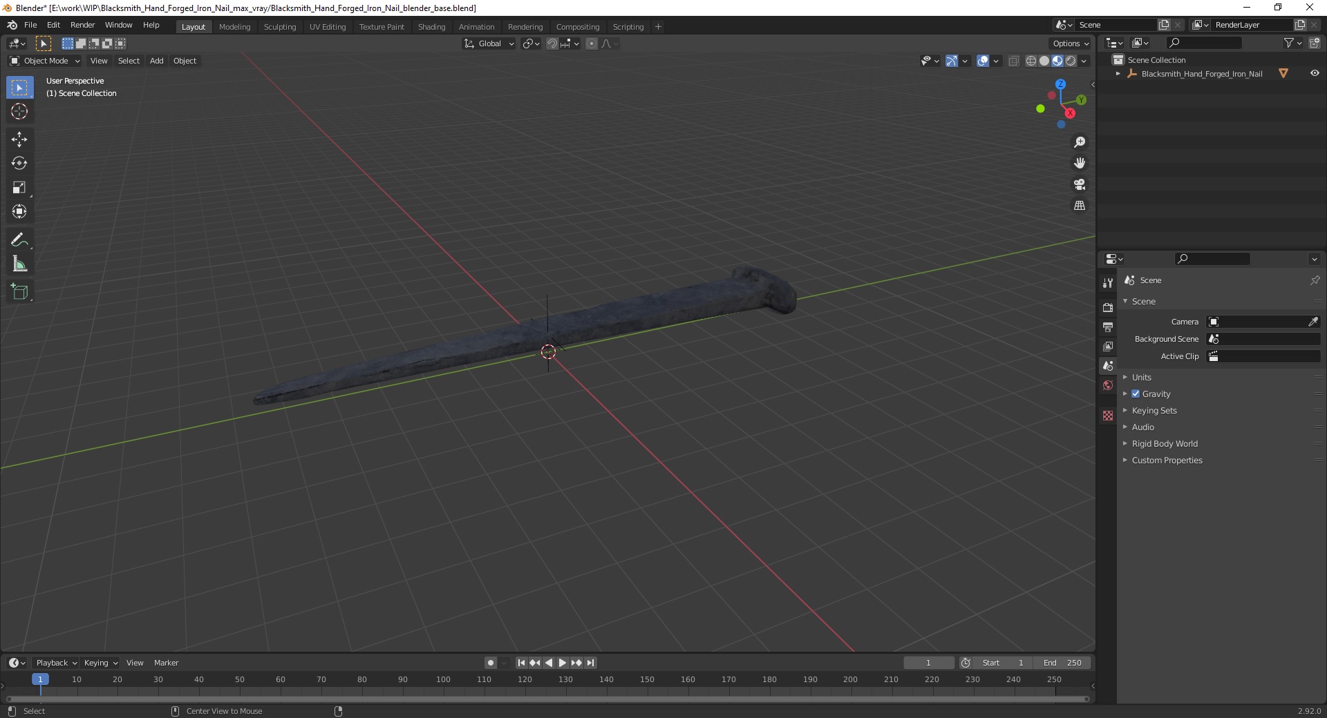Blacksmith Hand Forged Iron Nail 3D