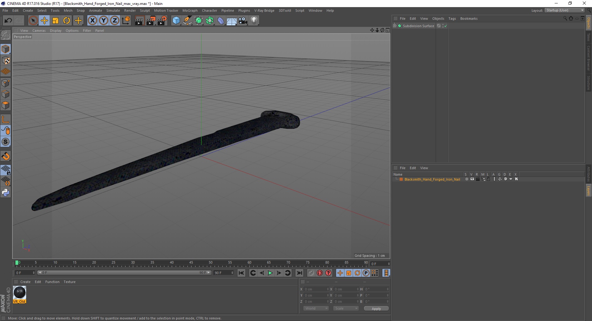 Blacksmith Hand Forged Iron Nail 3D
