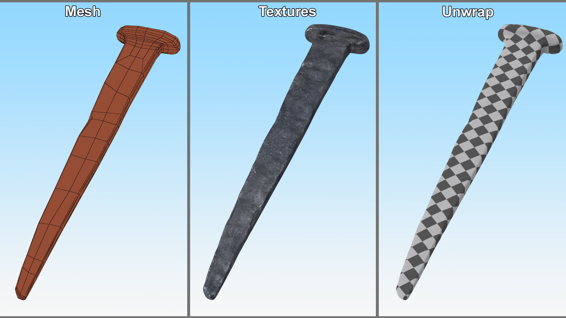 Blacksmith Hand Forged Iron Nail 3D