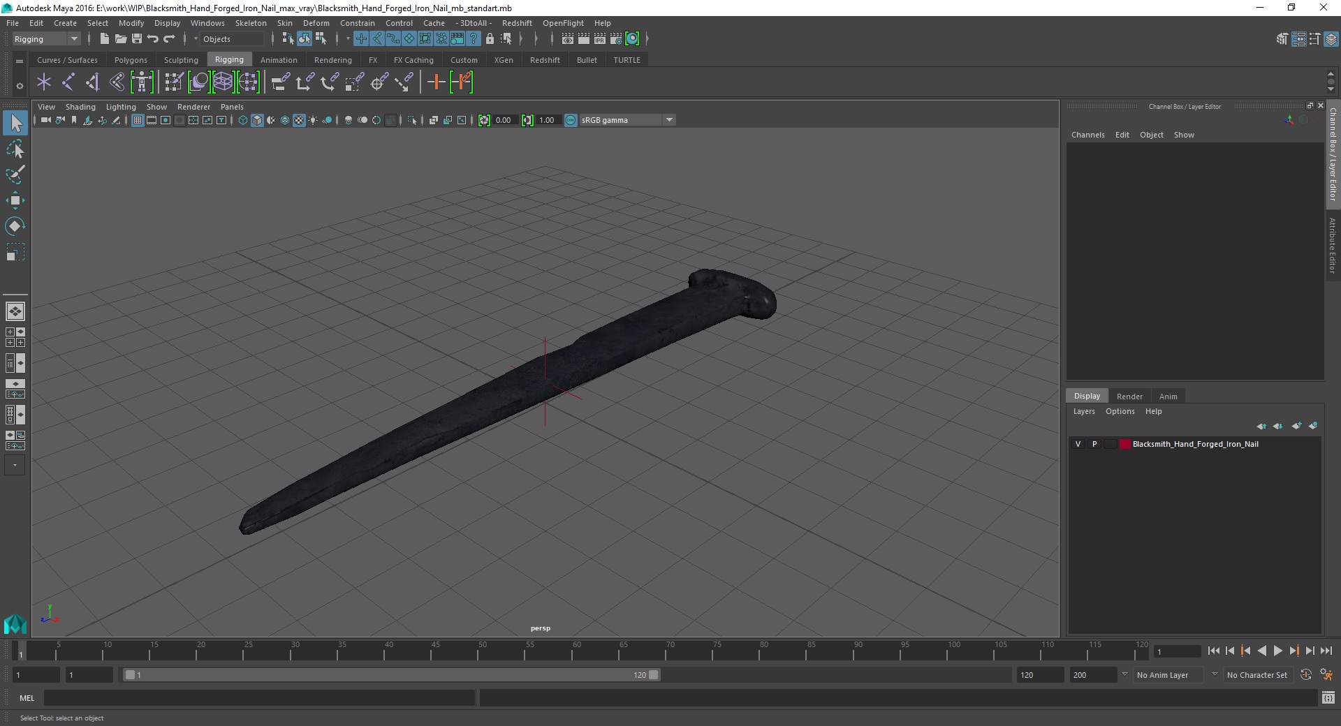 Blacksmith Hand Forged Iron Nail 3D