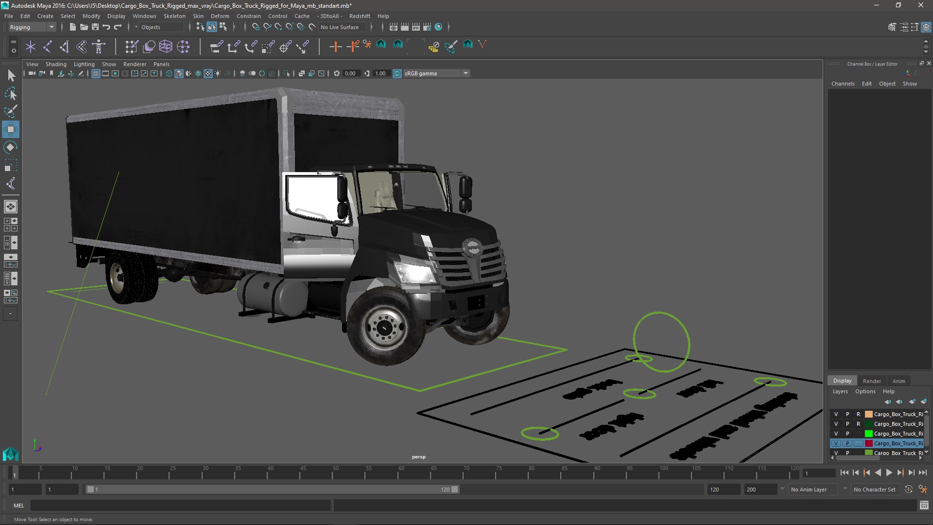 3D Cargo Box Truck Rigged for Maya