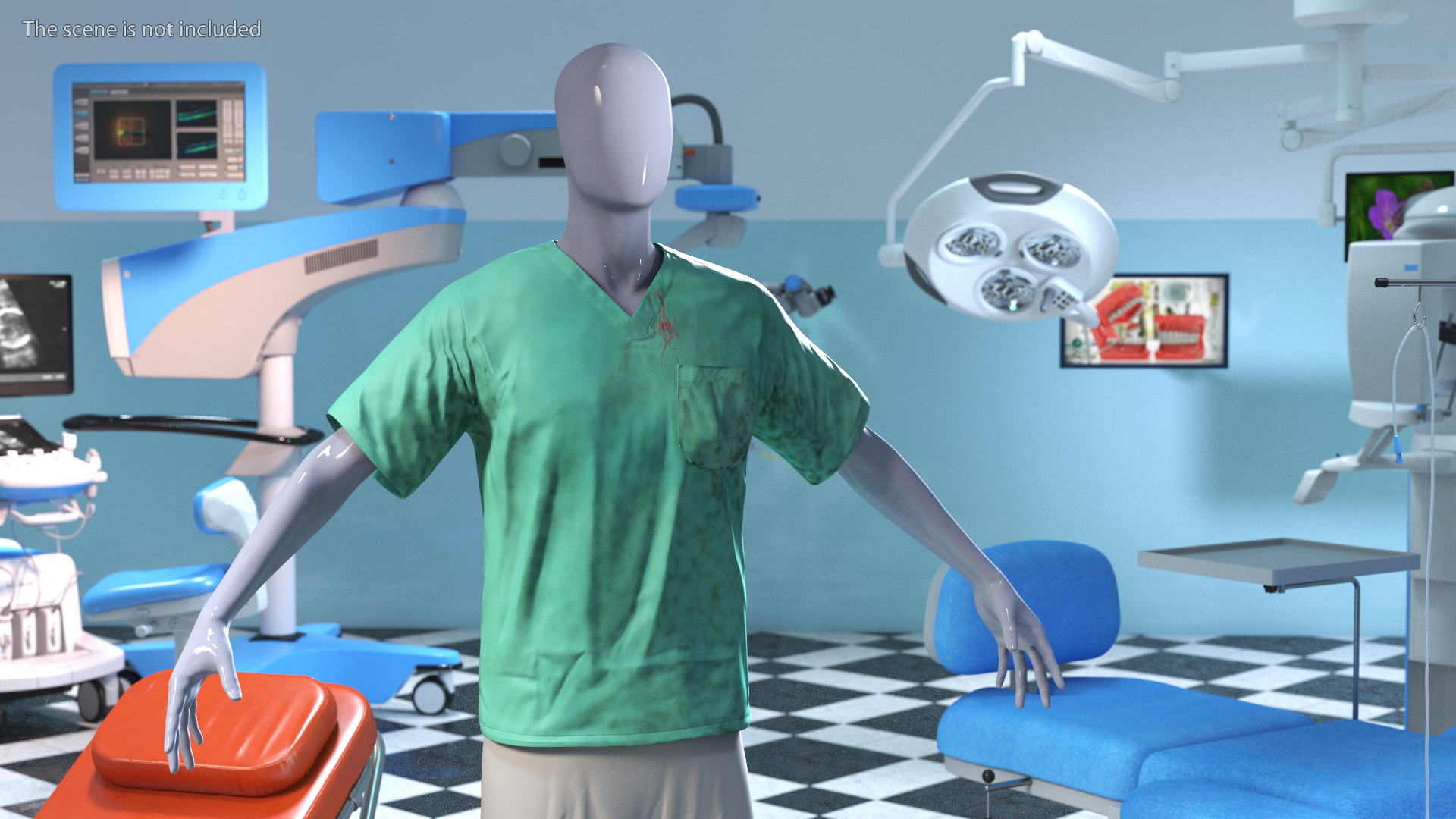 Surgeon Dress Pants and Shirt Scrub Blood Stained 3D model