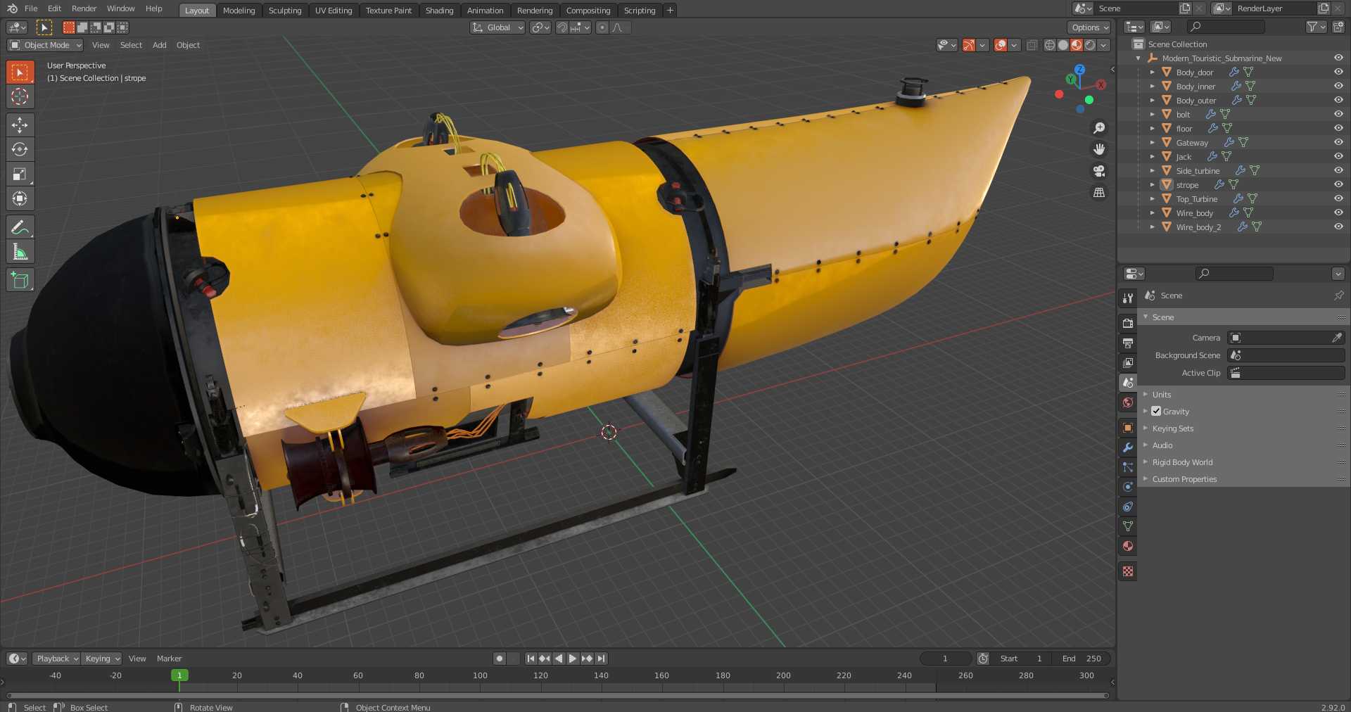 3D model Modern Touristic Submarine New