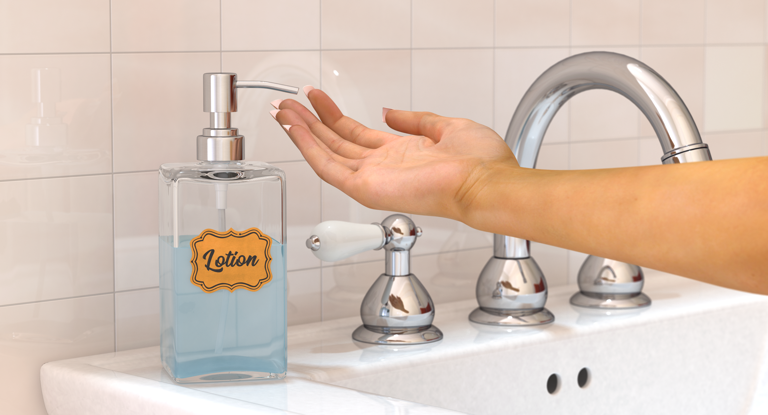 Lotion Dispenser with Female Hand 3D Model, view 3