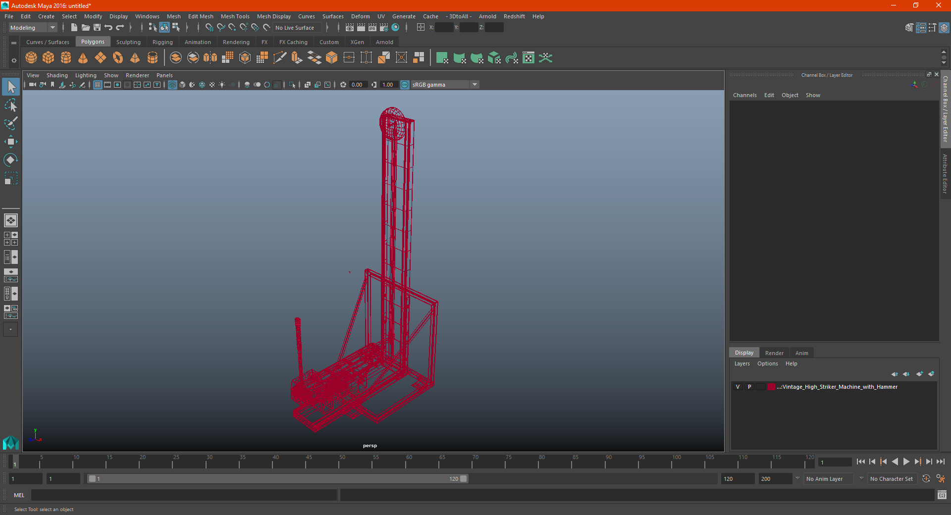 3D model Vintage High Striker Machine with Hammer