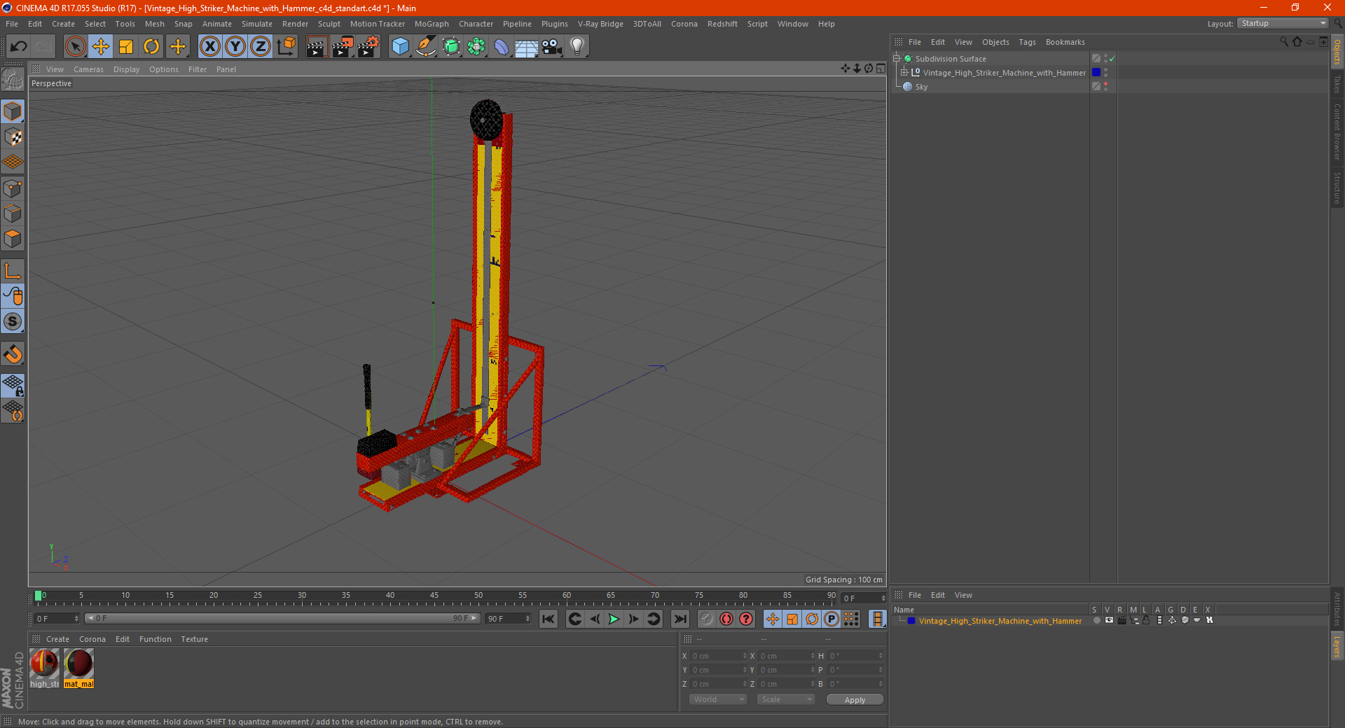 3D model Vintage High Striker Machine with Hammer