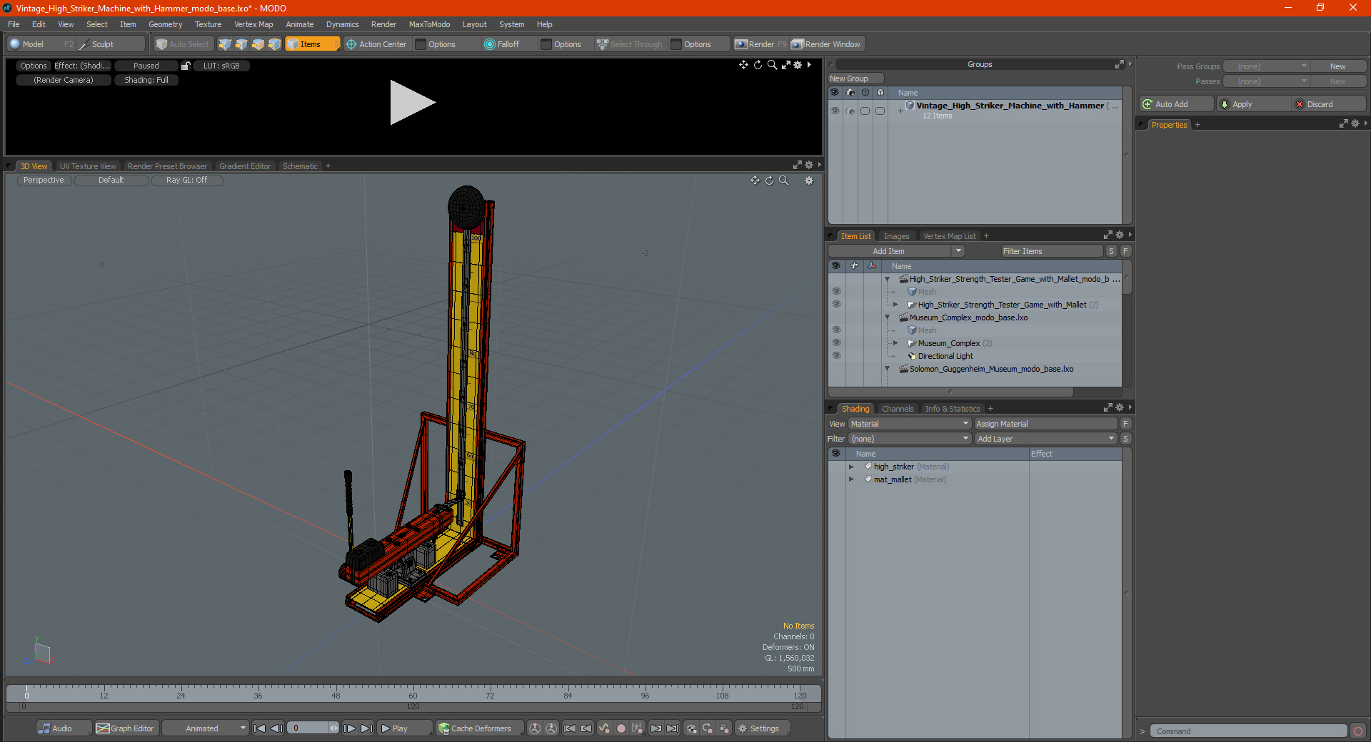 3D model Vintage High Striker Machine with Hammer
