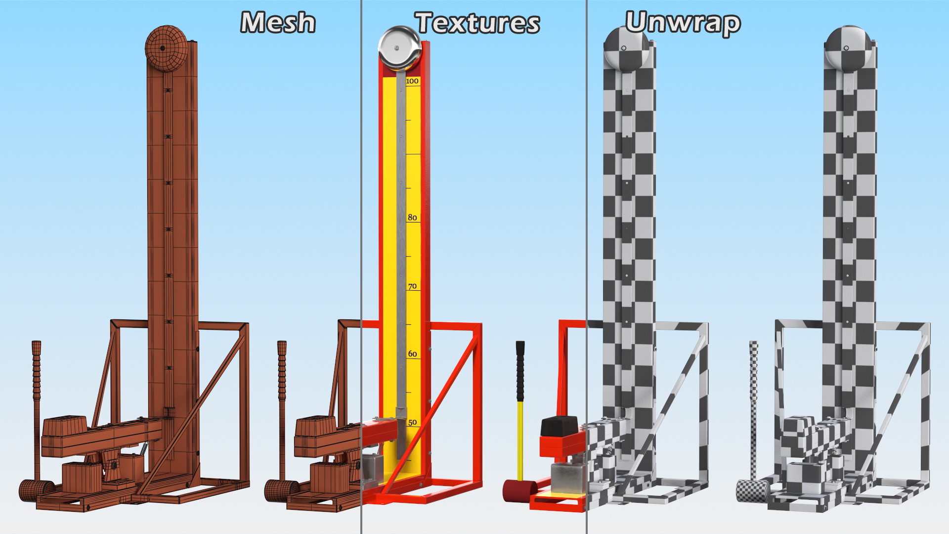 3D model Vintage High Striker Machine with Hammer