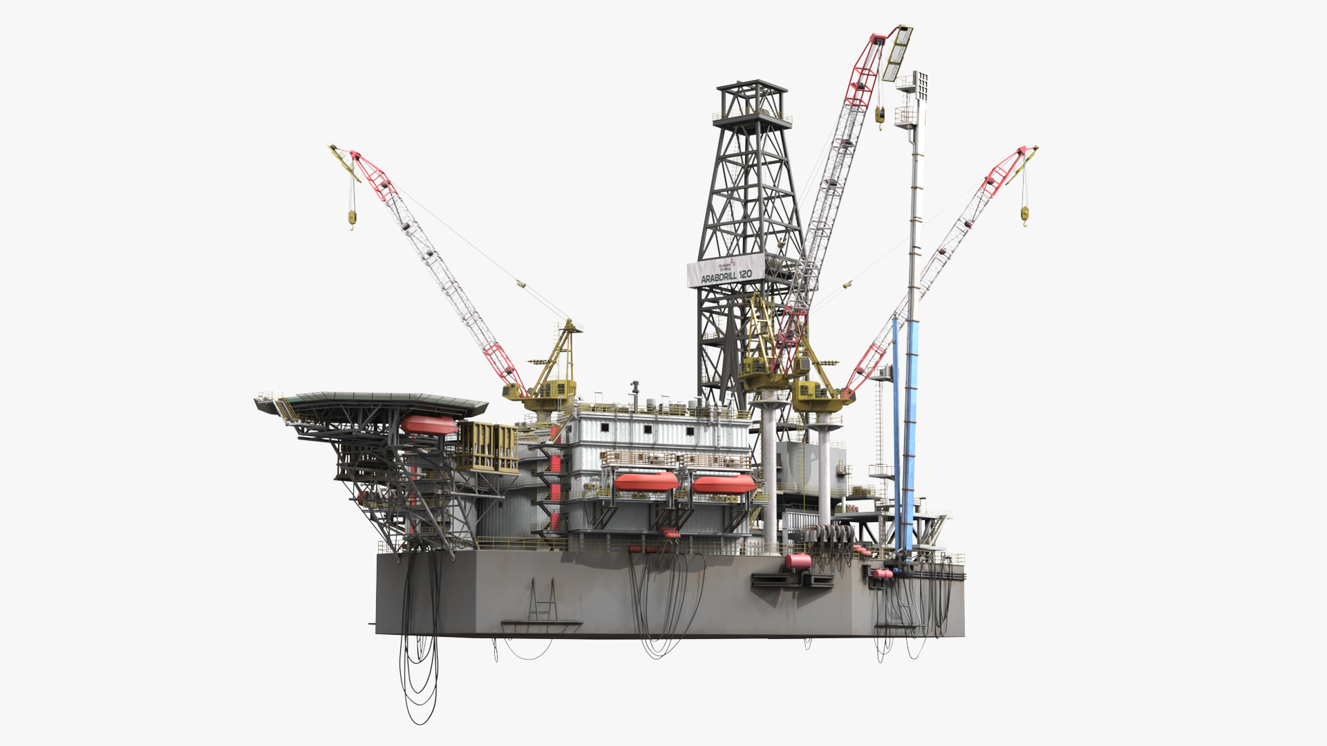 Offshore Jack Up Platform with Drill Tower and Cranes - view 2