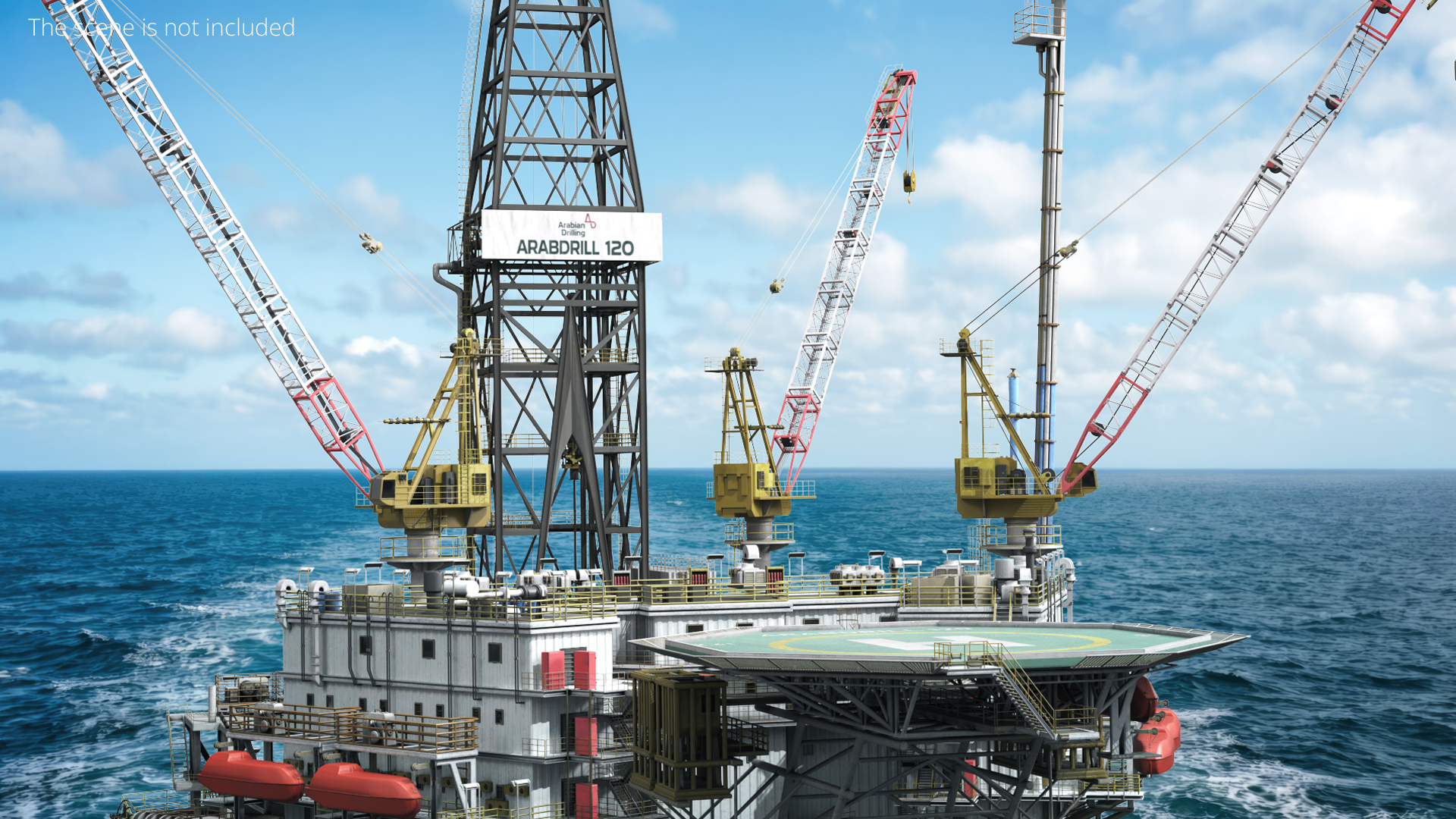 Offshore Jack Up Platform with Drill Tower and Cranes - view 3