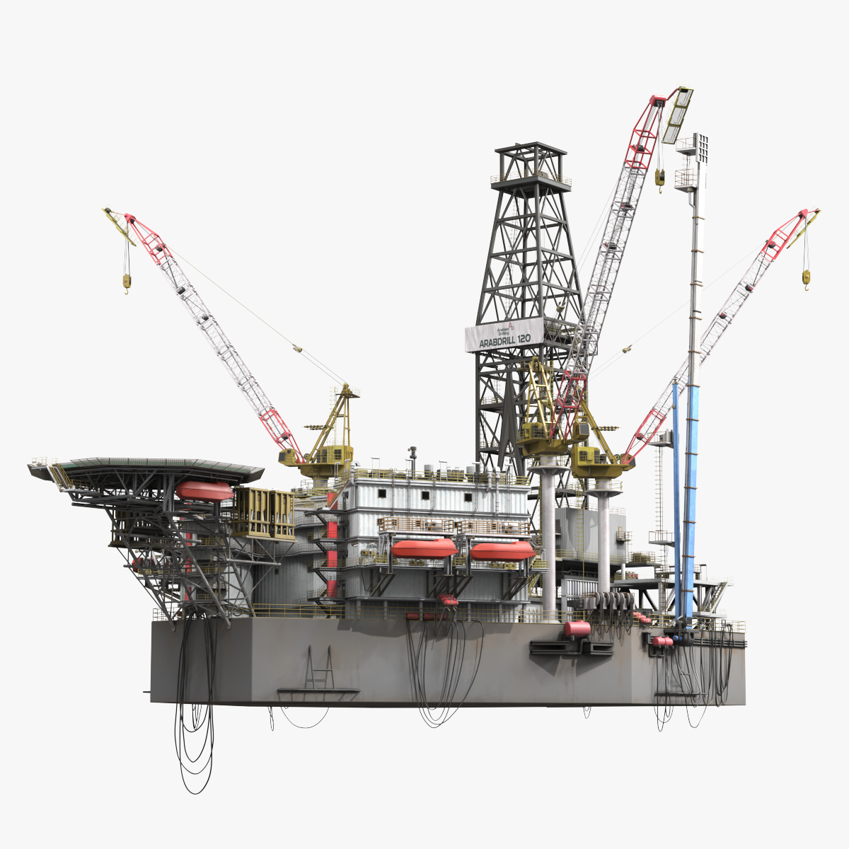 Offshore Jack Up Platform with Drill Tower and Cranes 3D model preview