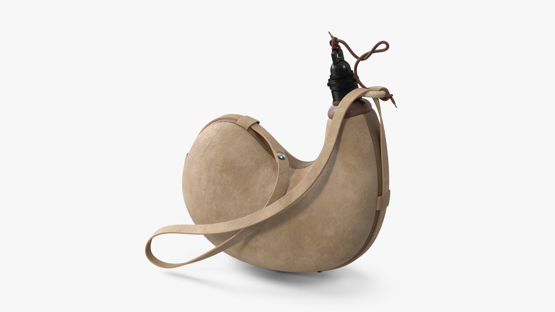 Curved Leather Wineskin JB Beige 3D