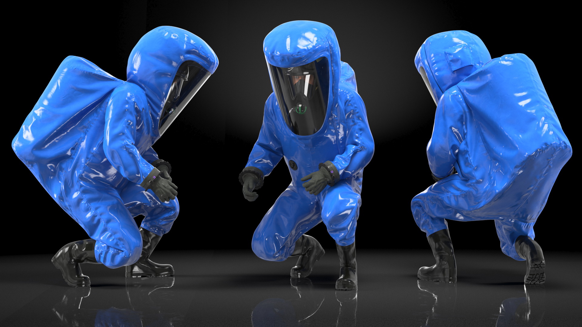 3D model Fully Encapsulating Chemical Protection Suit Squat Pose