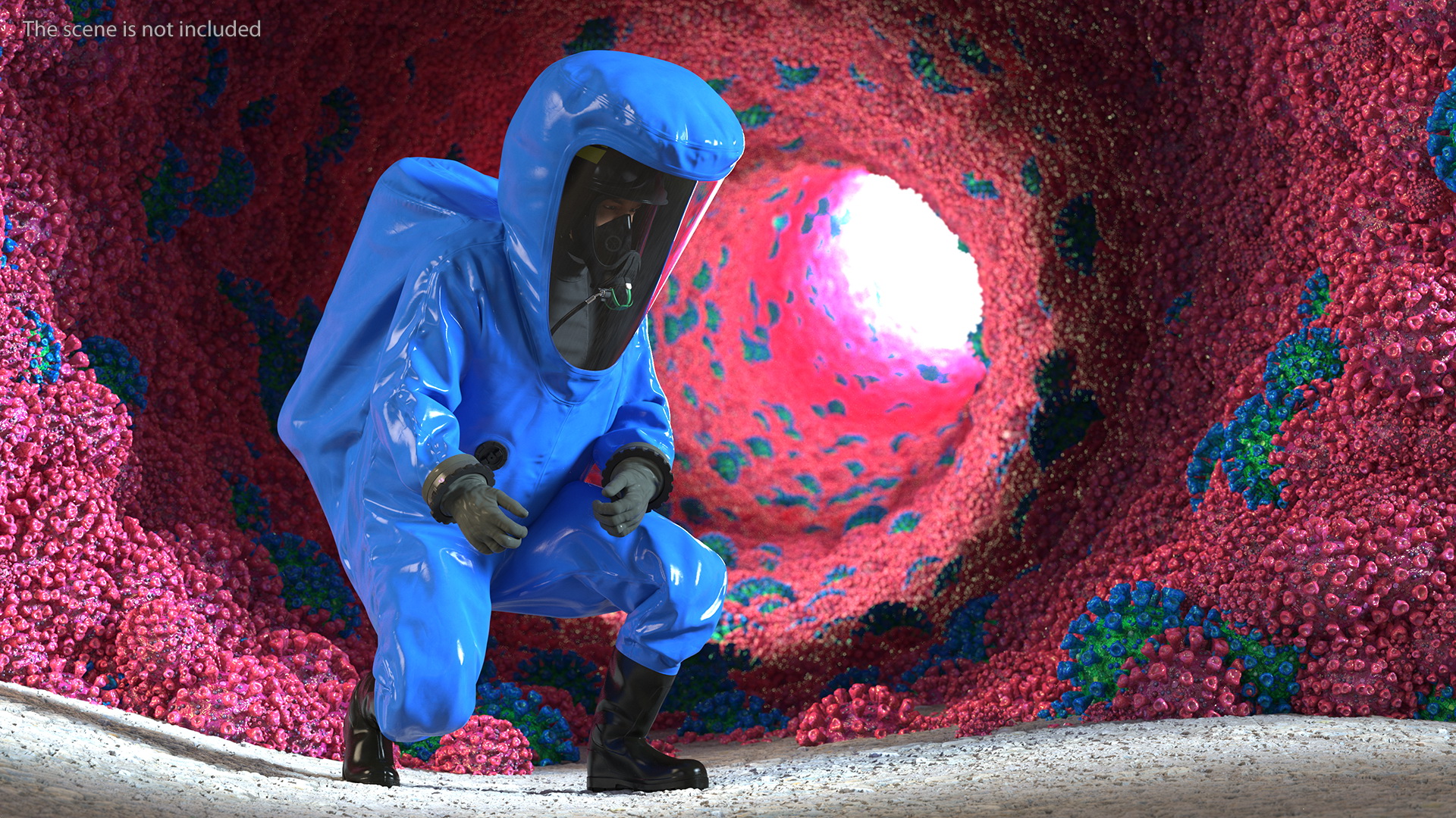 3D model Fully Encapsulating Chemical Protection Suit Squat Pose