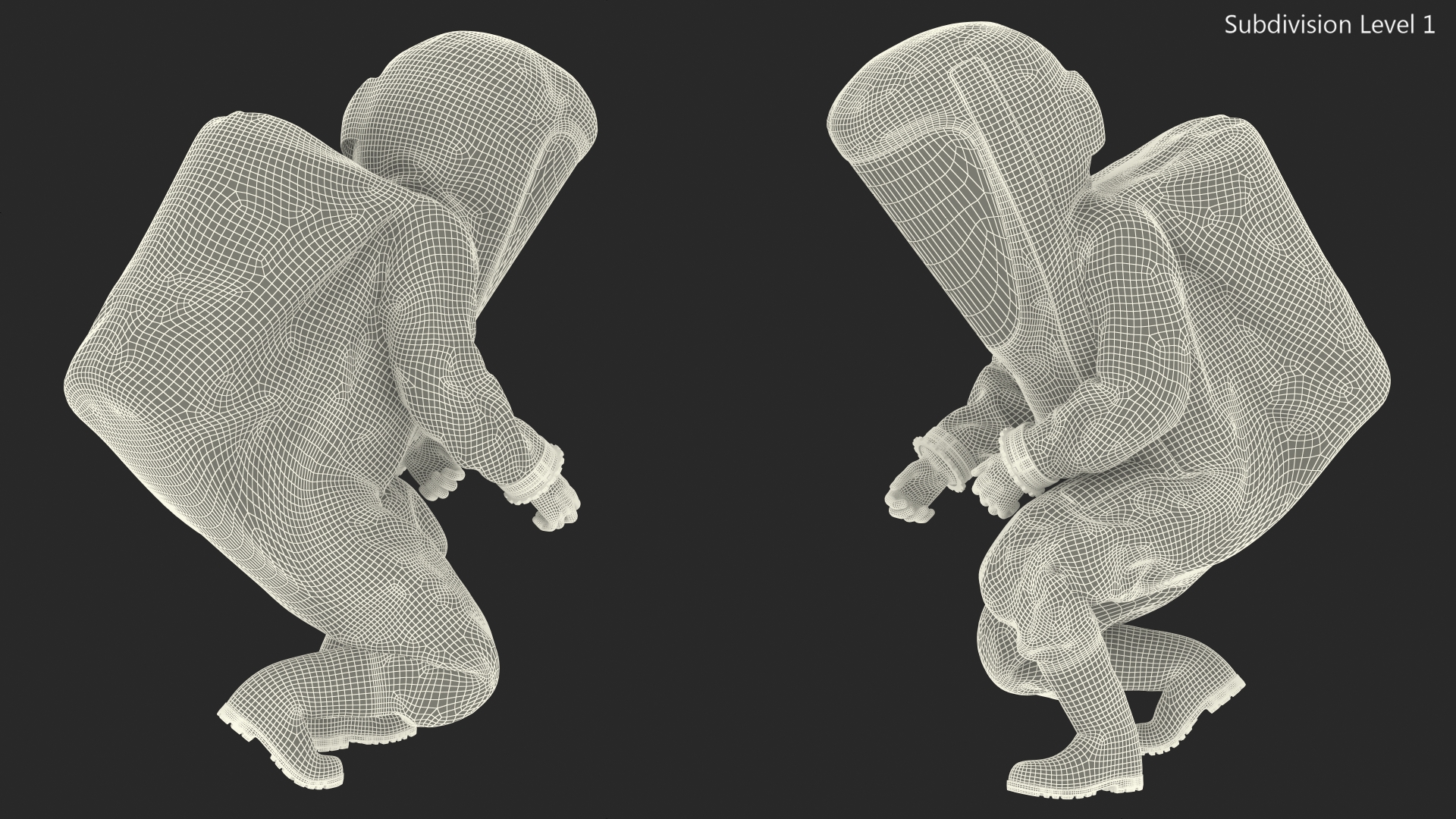 3D model Fully Encapsulating Chemical Protection Suit Squat Pose