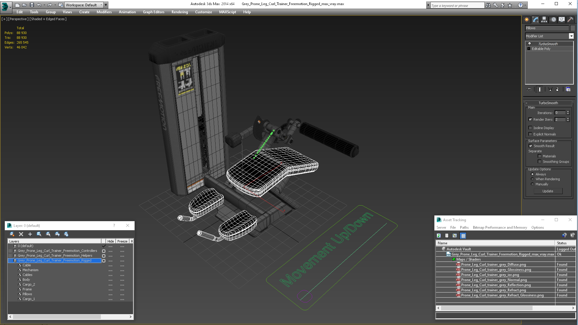 Grey Prone Leg Curl Trainer Freemotion Rigged for Cinema 4D 3D model
