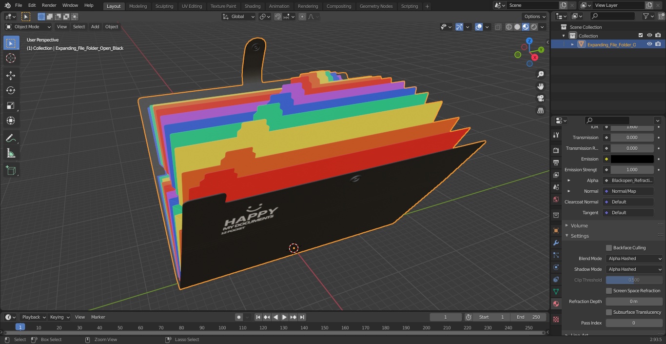 Expanding File Folder Open Black 3D