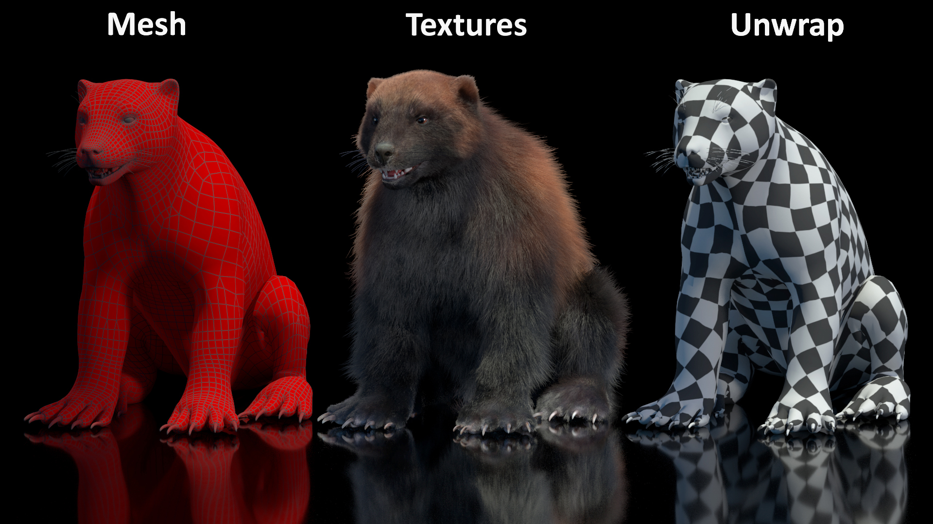 Wolverine Dark Color Sitting Pose Fur 3D