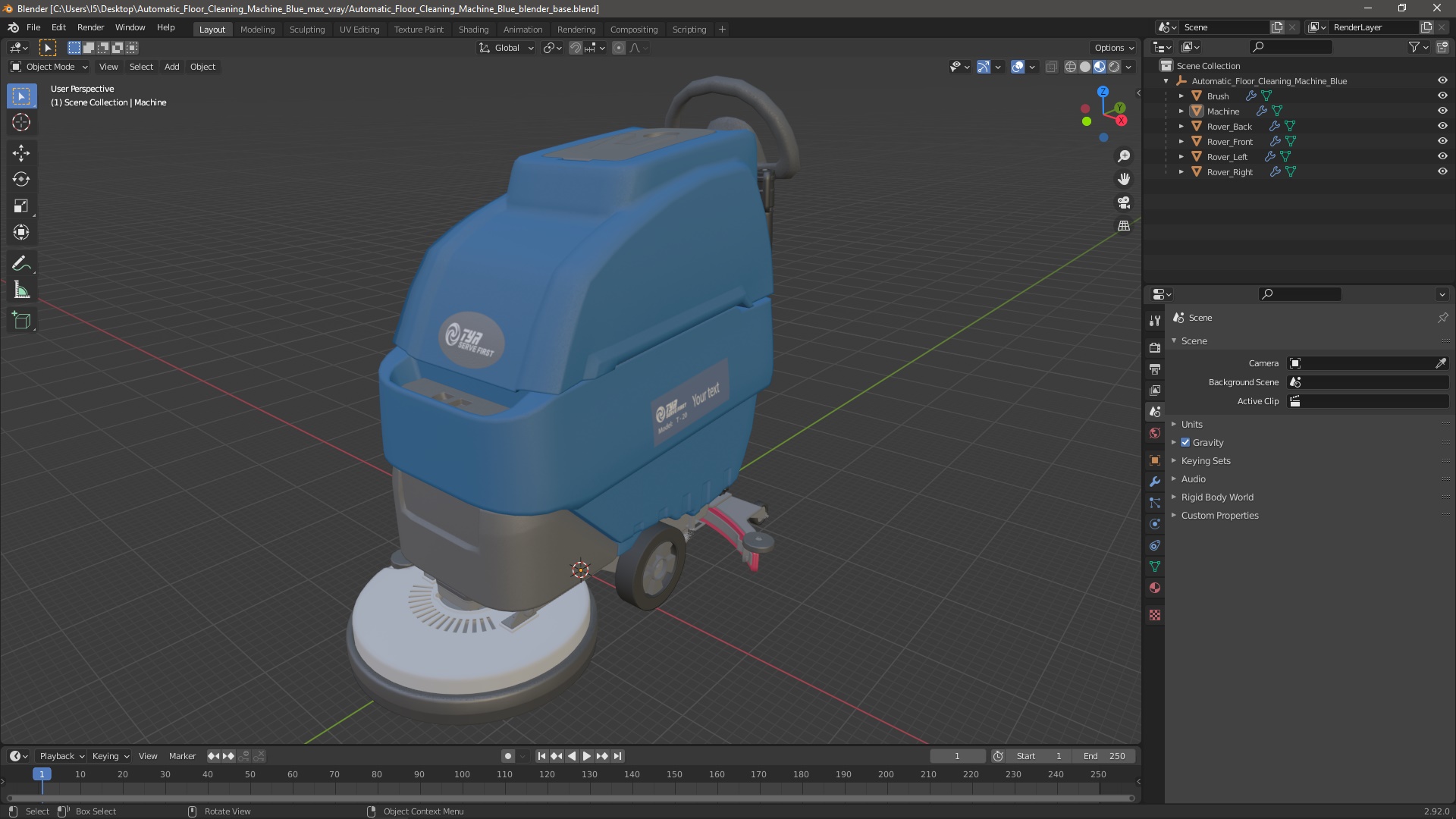 Automatic Floor Cleaning Machine Blue 3D
