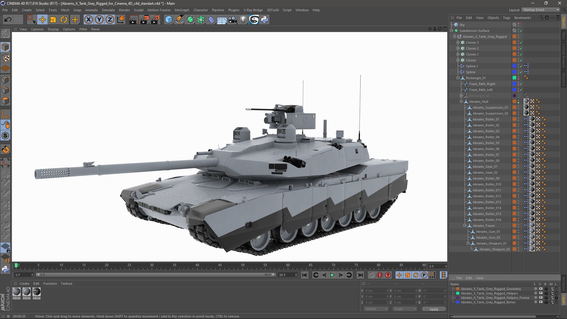Abrams X Tank Grey Rigged for Cinema 4D 3D model
