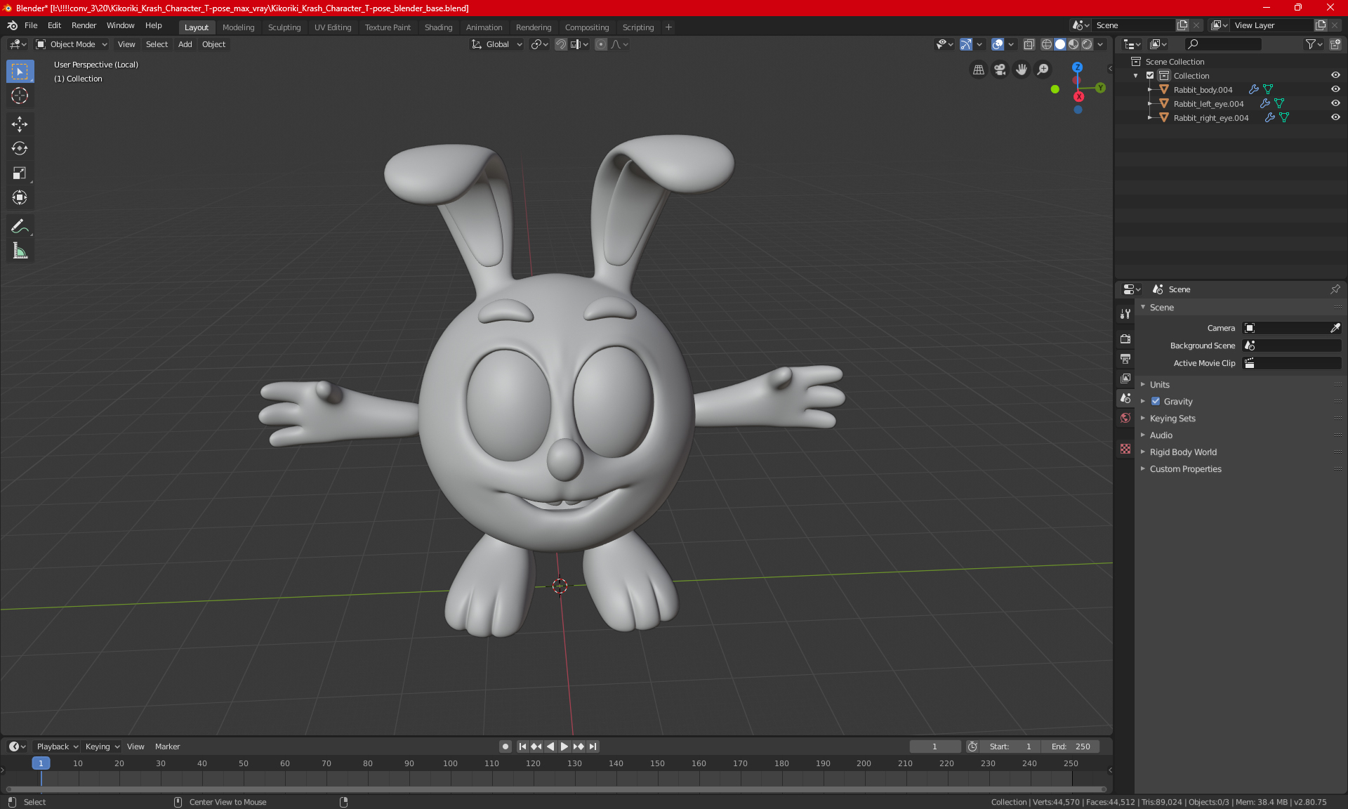 3D Kikoriki Krash Character T-pose