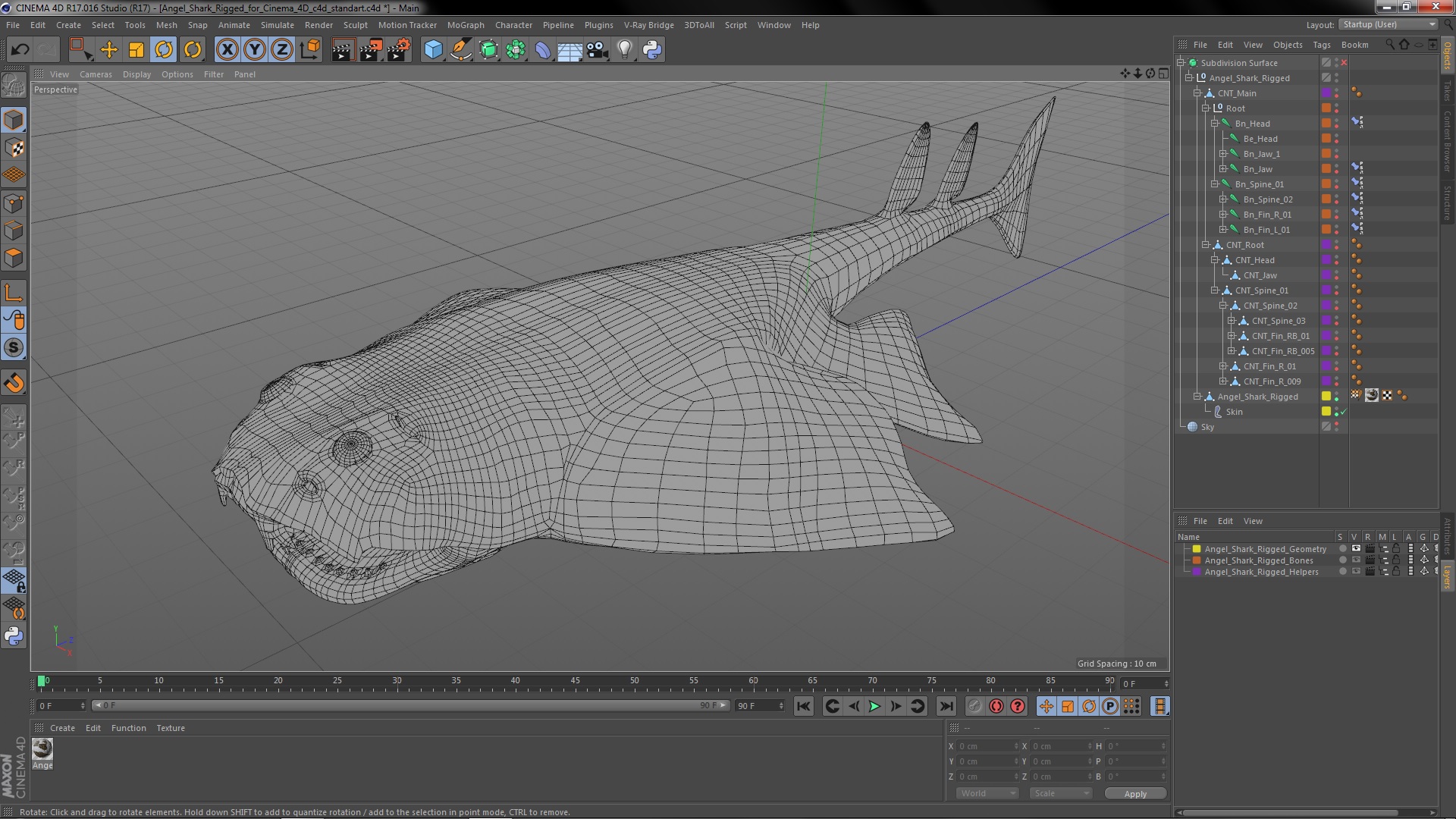 Angel Shark Rigged for Cinema 4D 3D