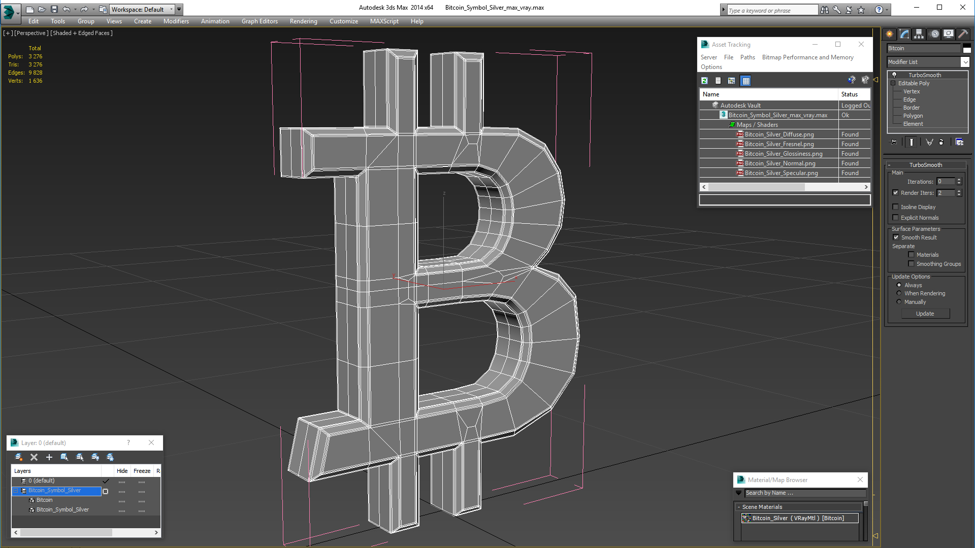 3D Bitcoin Symbol Silver