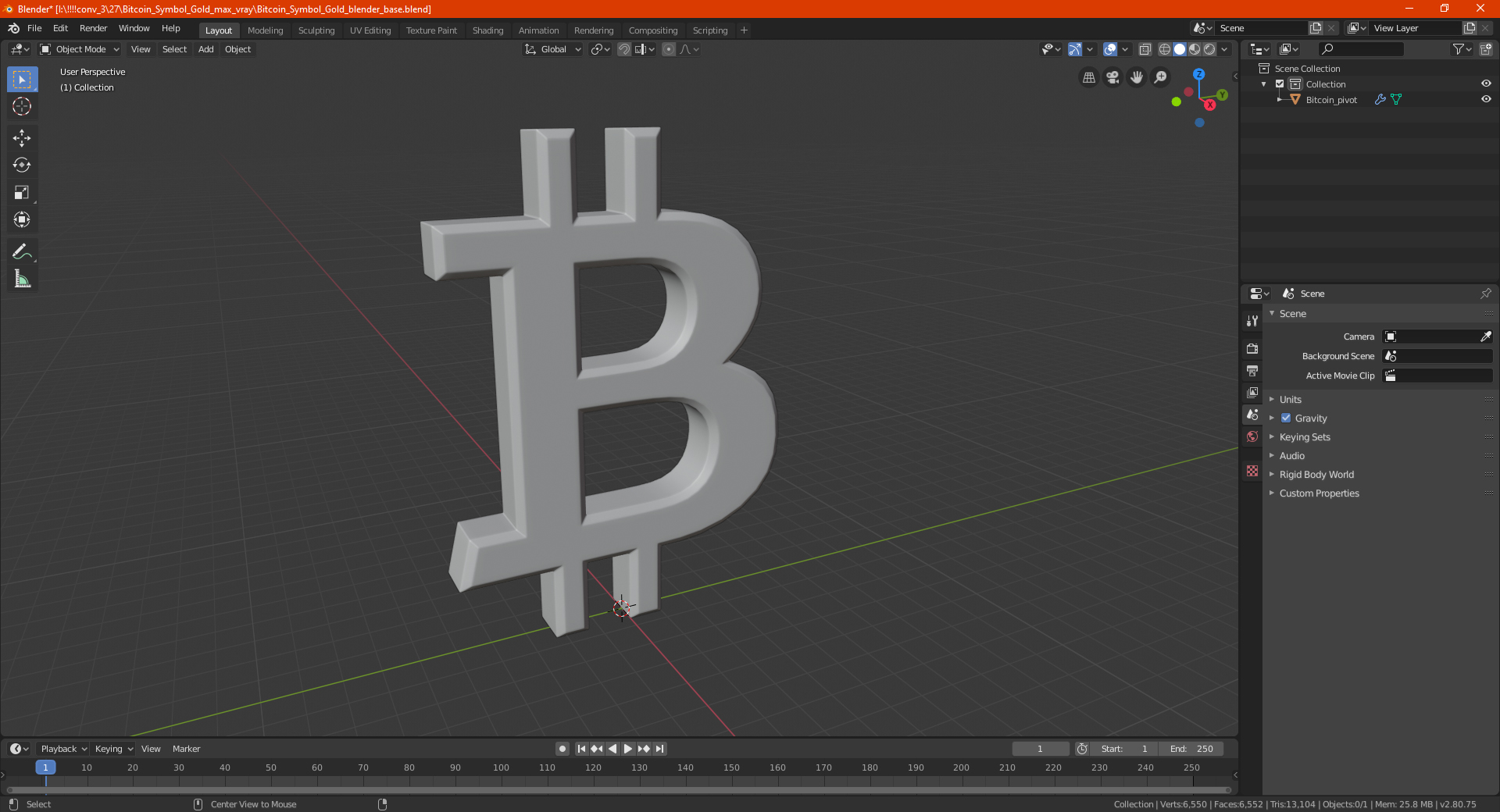 3D Bitcoin Symbol Silver
