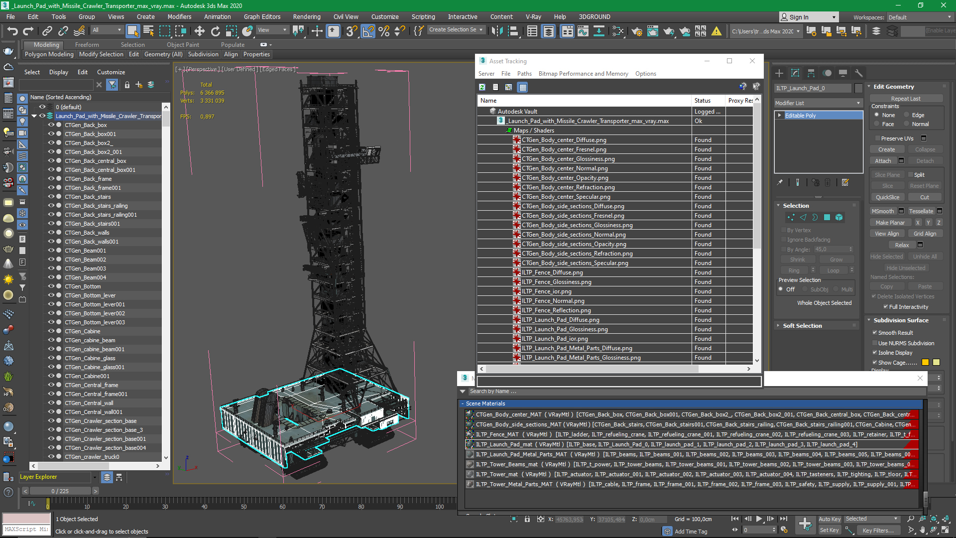 3D Launch Pad with Missile Crawler Transporter model