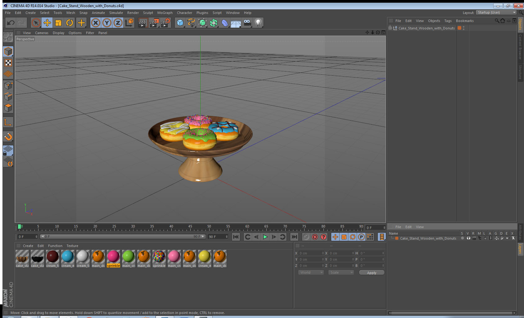 Cake Stand Wooden with Donuts 3D model