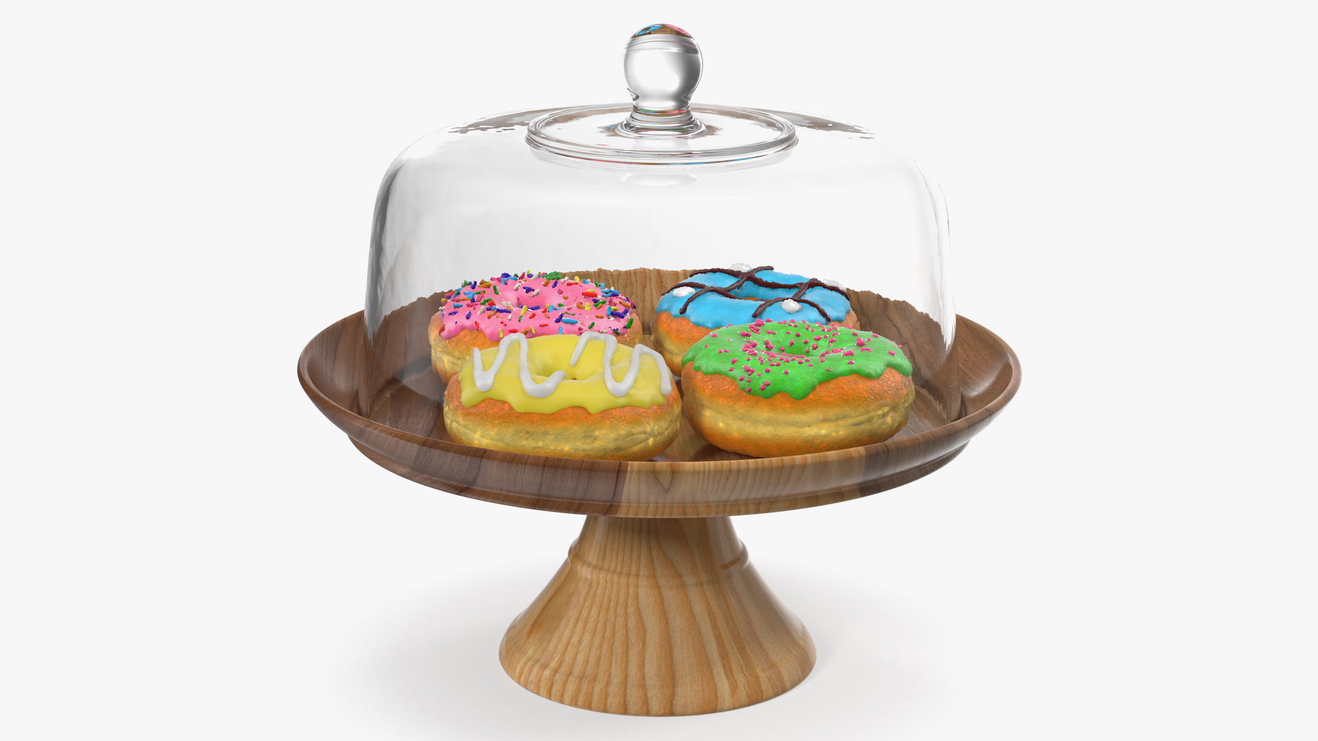 Cake Stand Wooden with Donuts 3D model