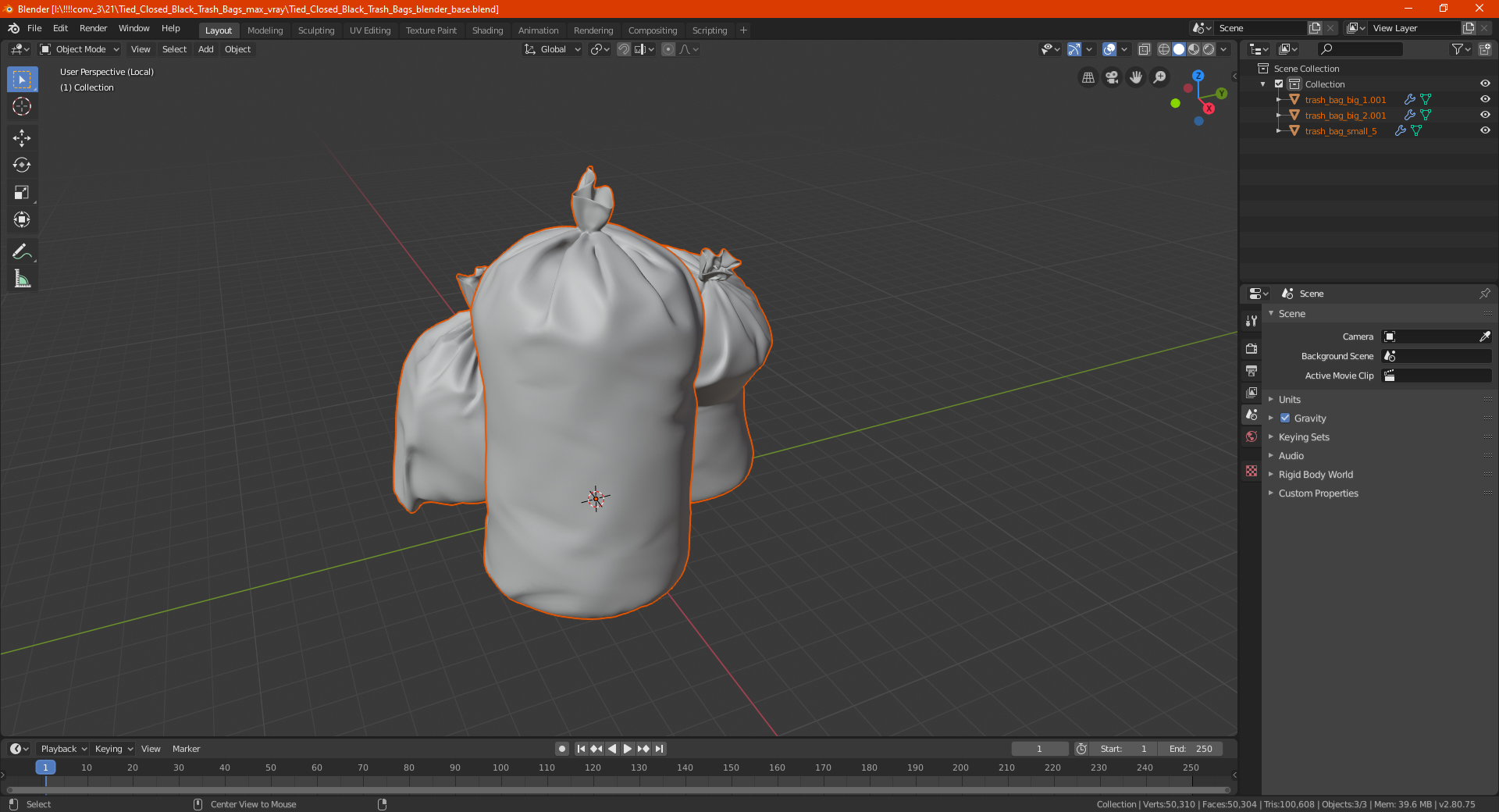 3D Tied Closed Black Trash Bags model