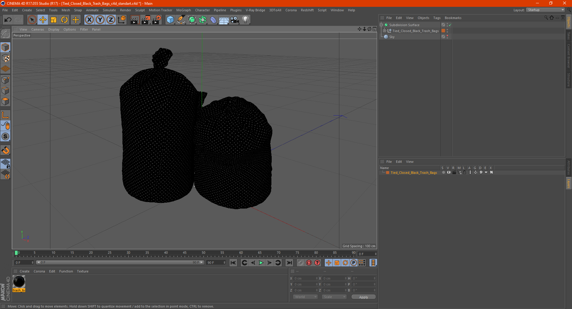 3D Tied Closed Black Trash Bags model