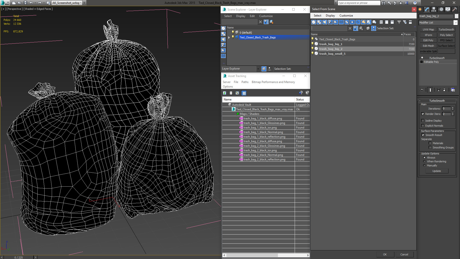 3D Tied Closed Black Trash Bags model