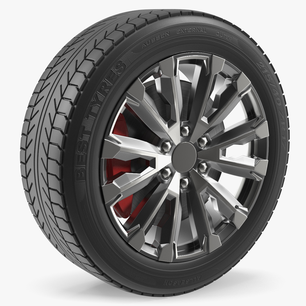 Alloy Wheel Rim with All Season Tire Silver 3D model preview