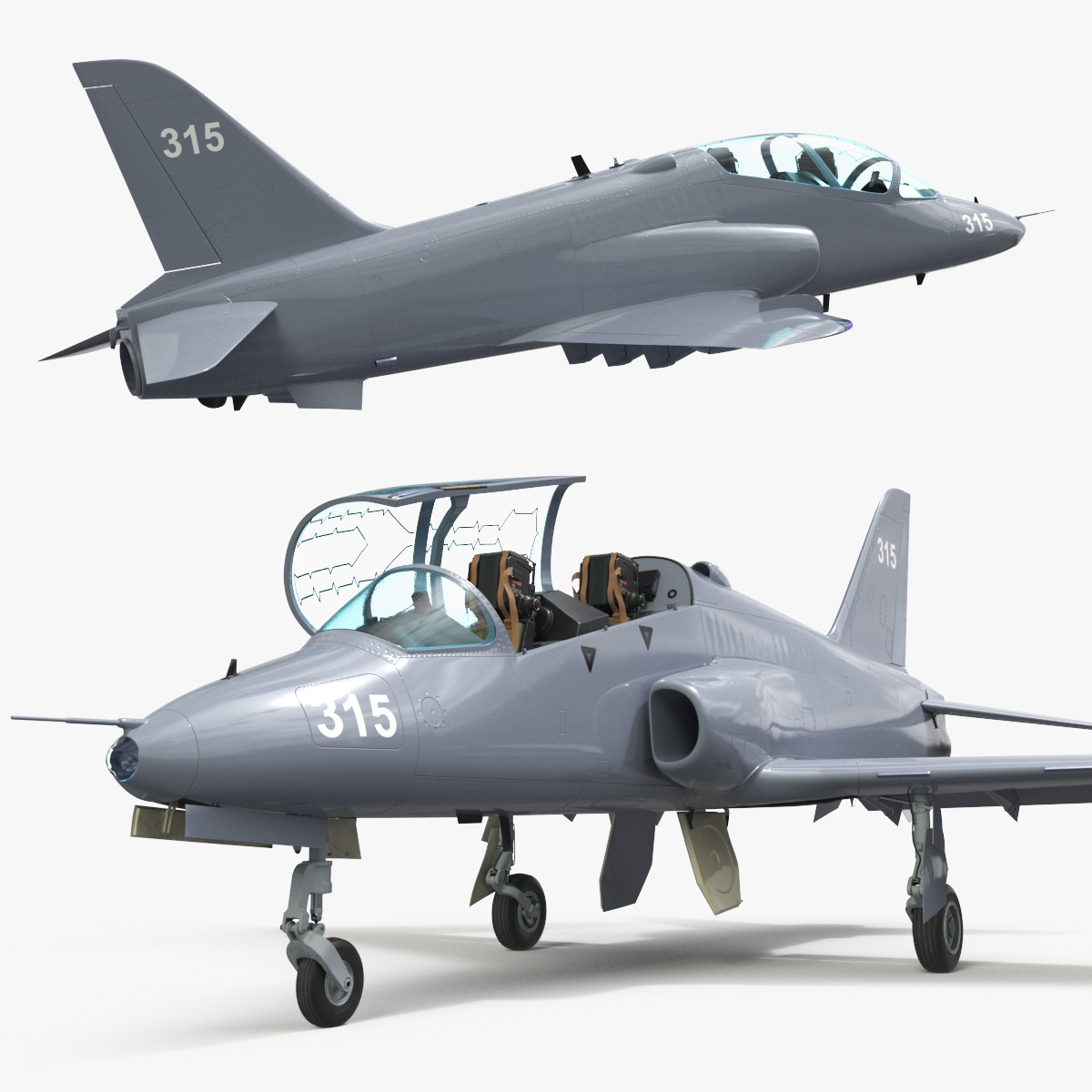 Twin Seat Jet Trainer Aircraft - Grey · Rigged